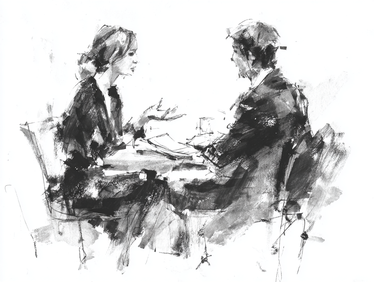 Man en vrouw aan tafel in gesprek — samenwerking