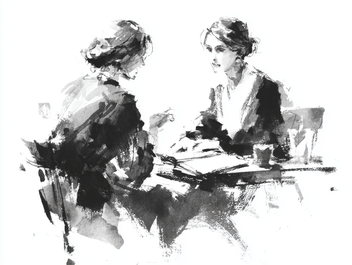 Twee vrouwen aan tafel in gesprek — samenwerking